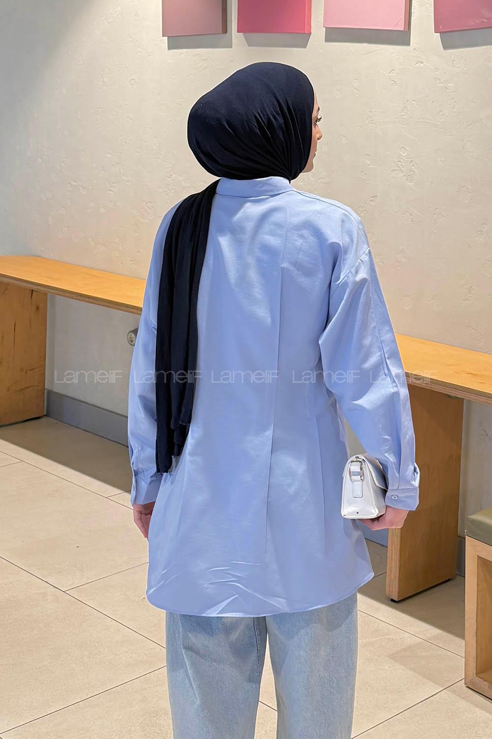 Lamelif Ön Pile Detaylı Gömlek Mavi