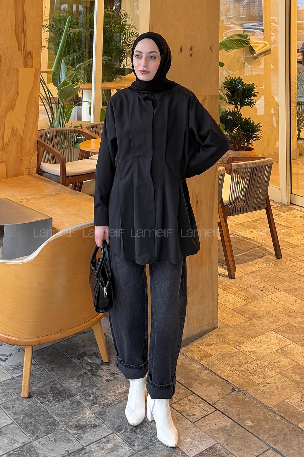 Black Shirt Collar Long Arm Cotton Polyester Shirt