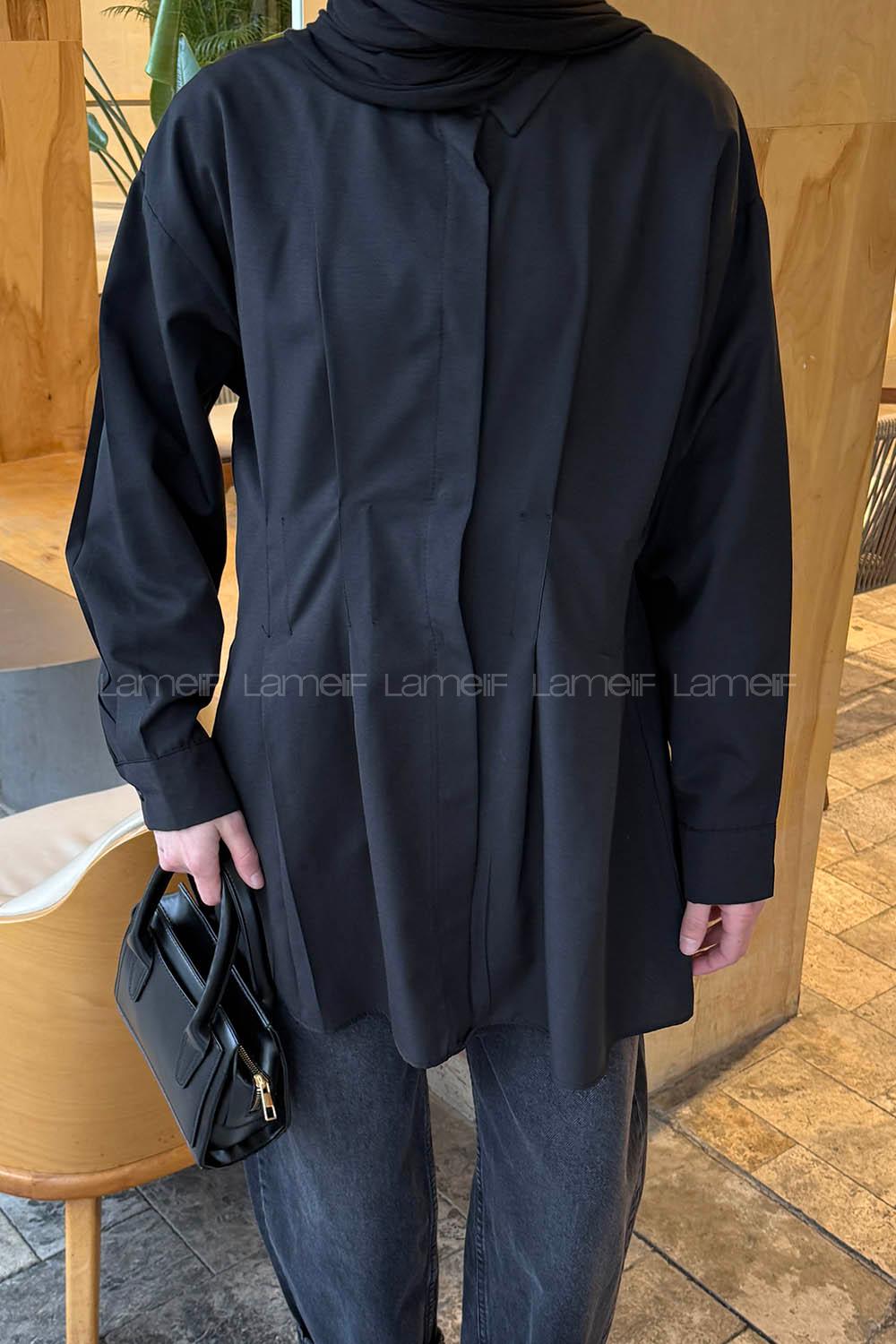 Black Shirt Collar Long Arm Cotton Polyester Shirt