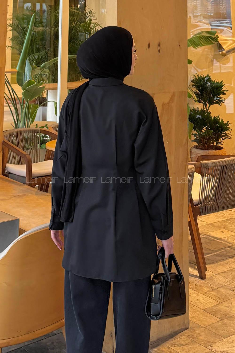 Black Shirt Collar Long Arm Cotton Polyester Shirt