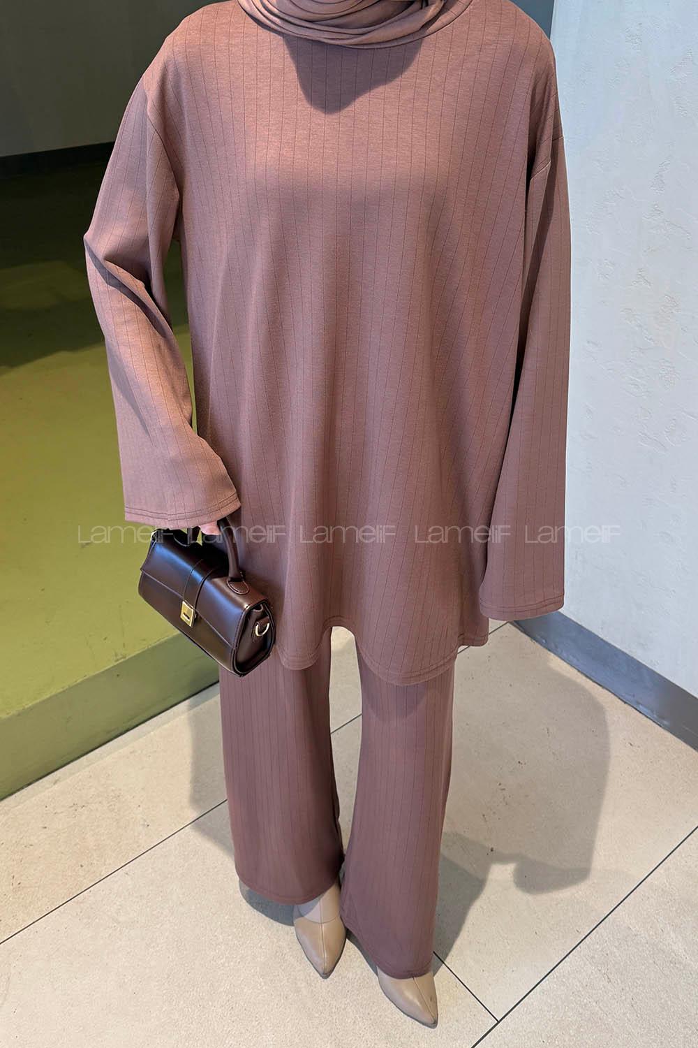 Lamelif Oysho Pantolonlu Takım Kahverengi