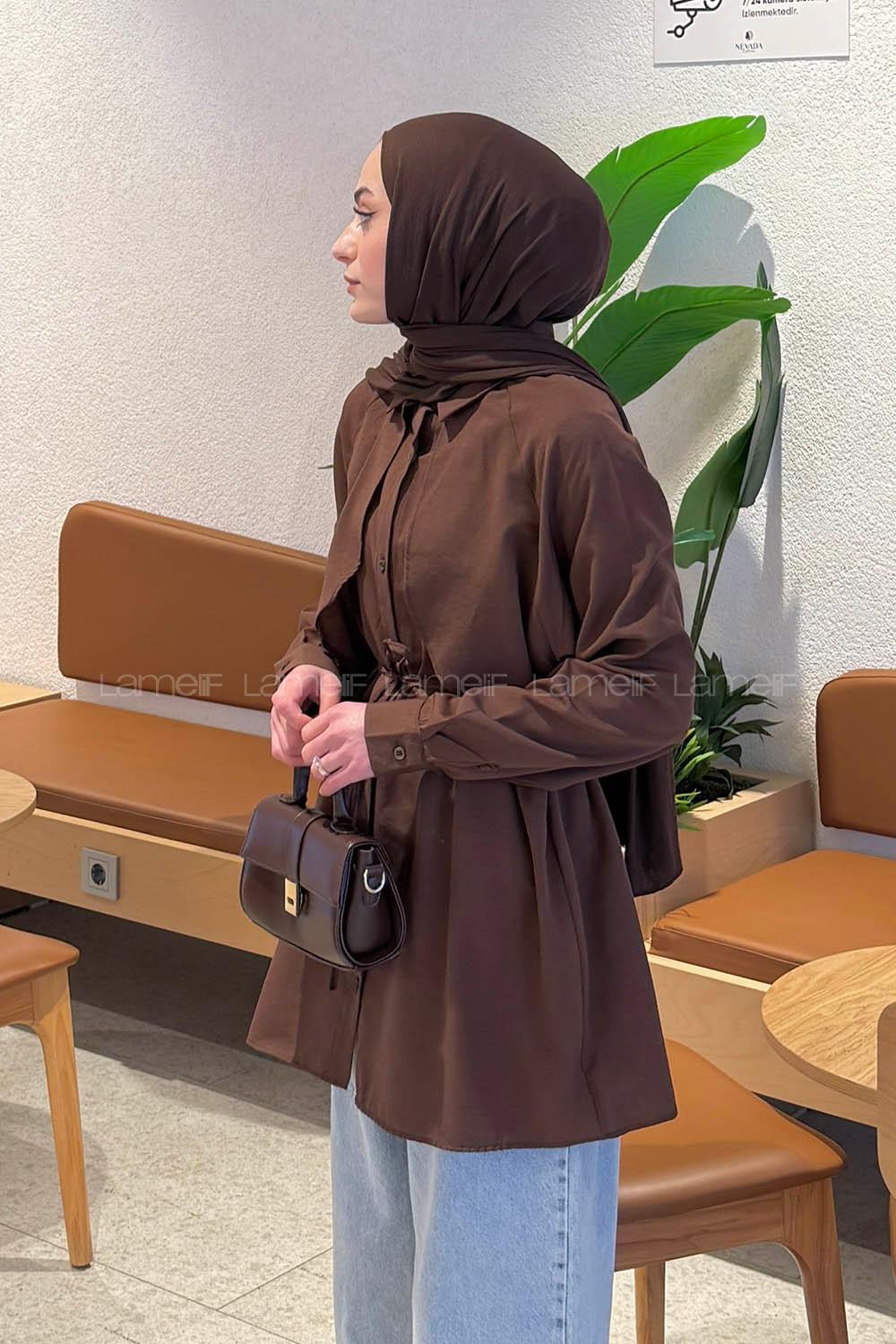 Lamelif Pelerin Detaylı Gömlek Acı Kahve
