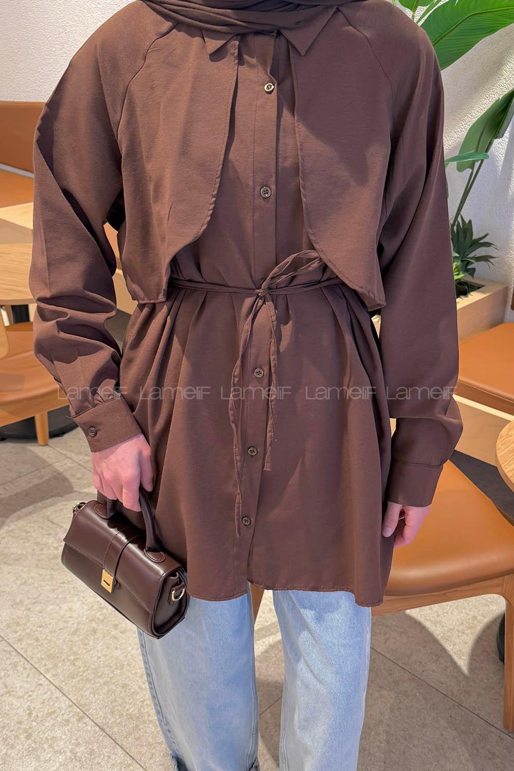 Lamelif Pelerin Detaylı Gömlek Acı Kahve