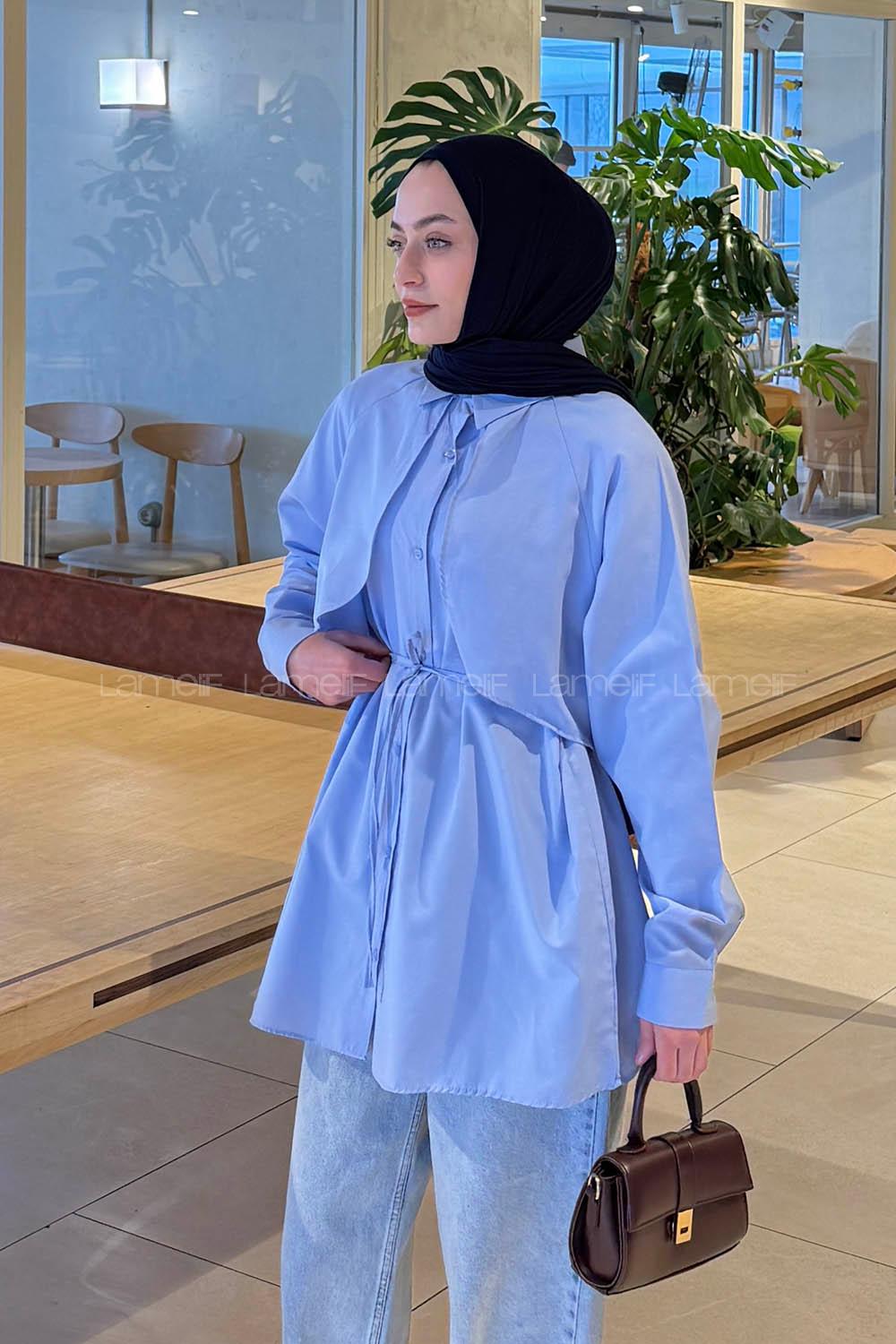 Lamelif Pelerin Detaylı Gömlek Bebe Mavisi