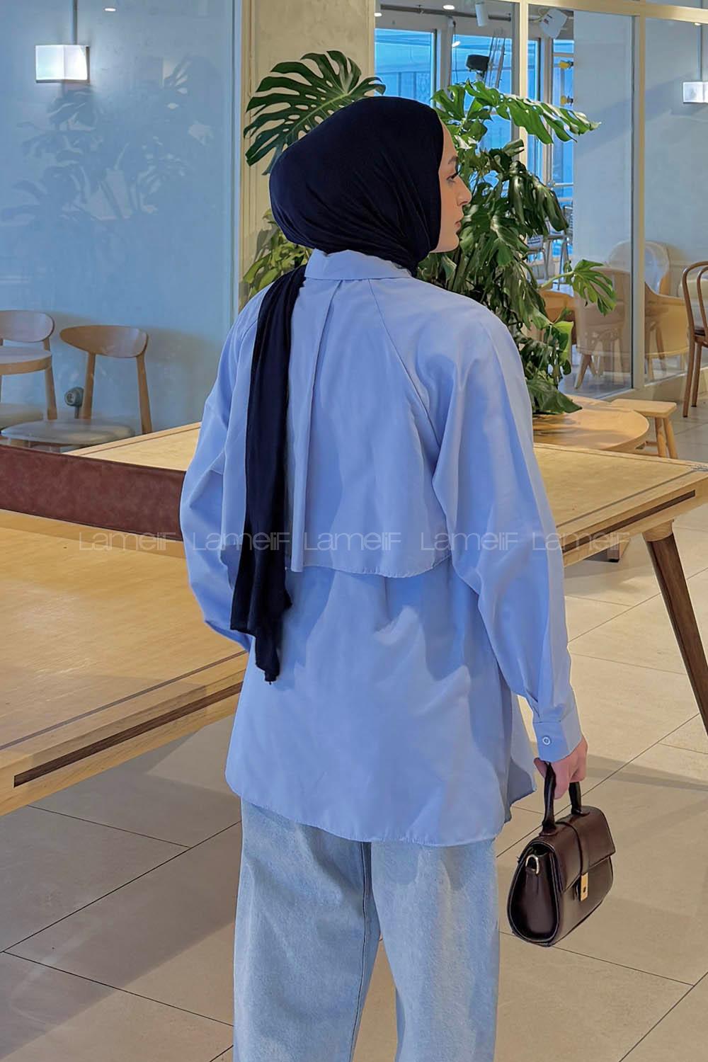 Lamelif Pelerin Detaylı Gömlek Bebe Mavisi