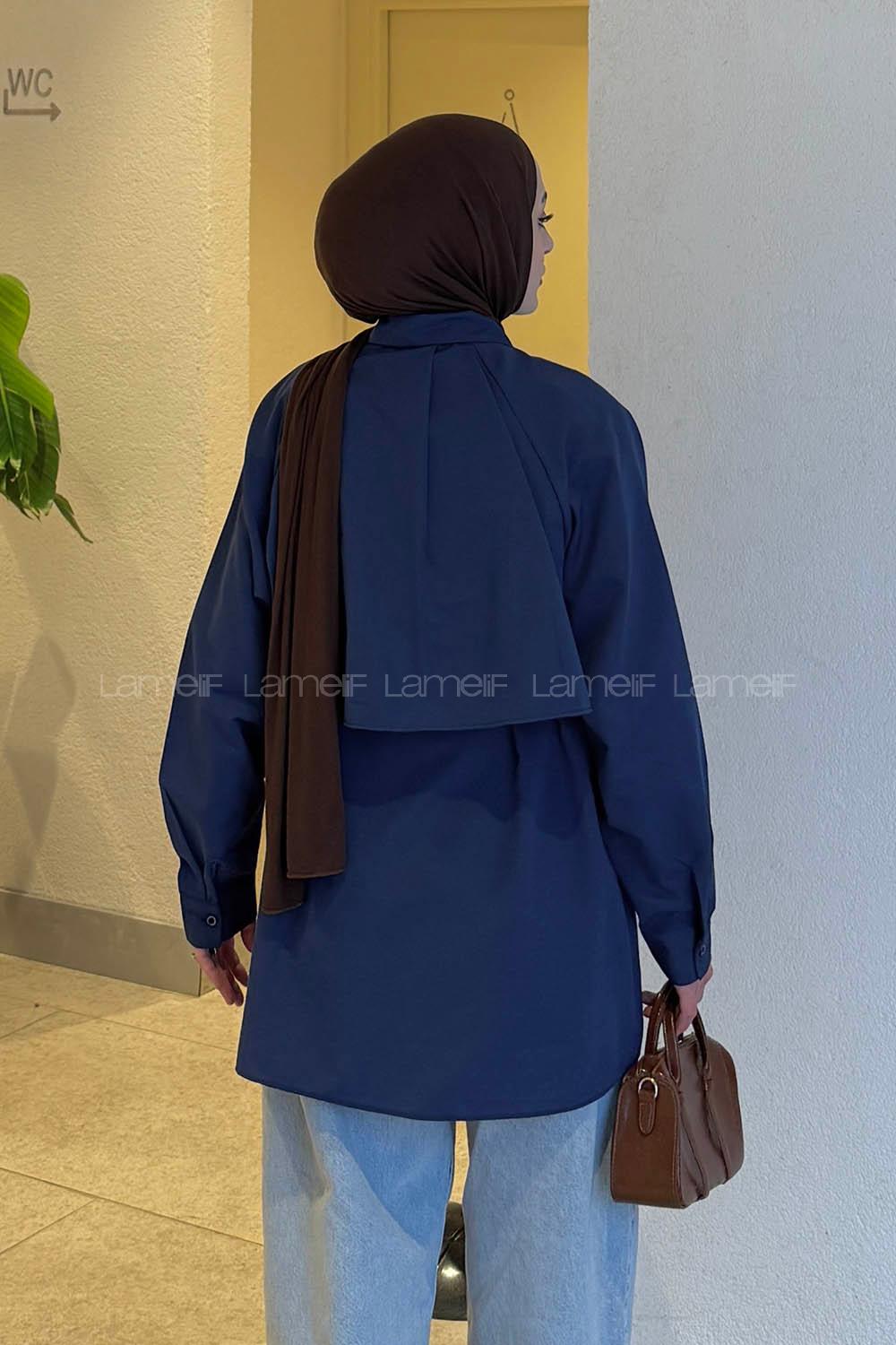 Lamelif Pelerin Detaylı Gömlek Lacivert