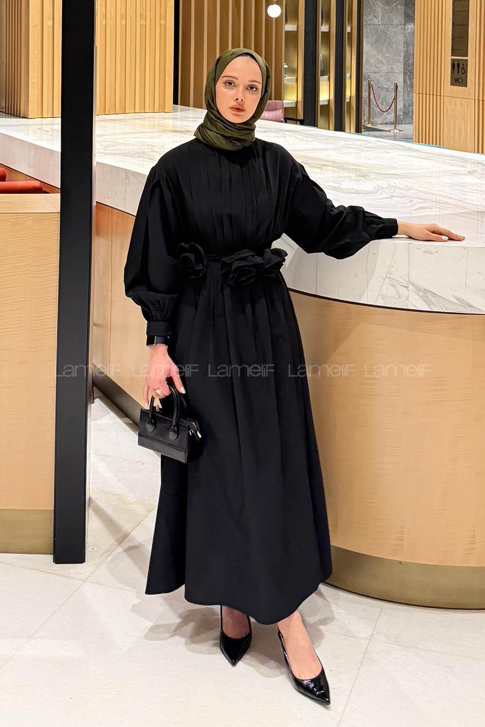 Black Crew Neck Poplin Fabric Dresess