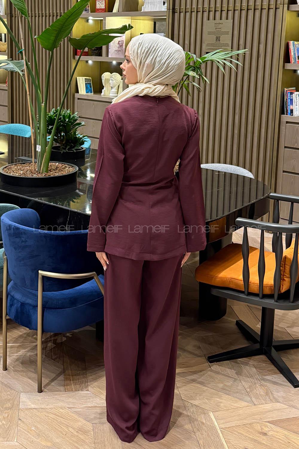 Lamelif Toka Detaylı Takım Mürdüm