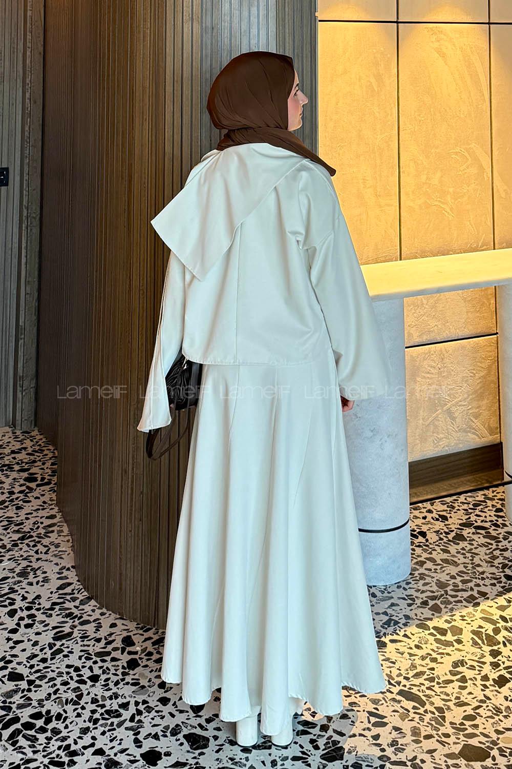 Lamelif Fular Yaka Etekli Takım Taş Rengi