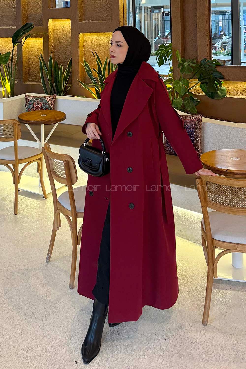 Lamelif Against Omuz Apoletli Trençkot Bordo