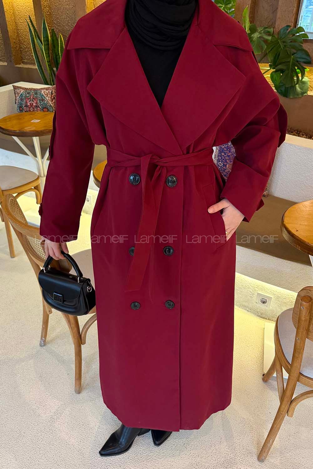 Lamelif Against Omuz Apoletli Trençkot Bordo