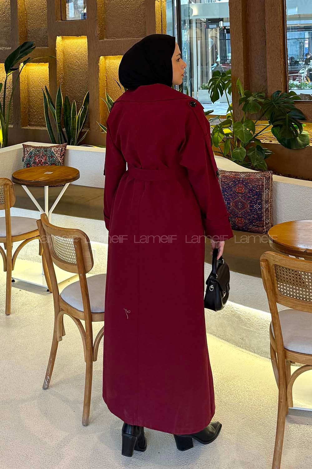 Lamelif Against Omuz Apoletli Trençkot Bordo