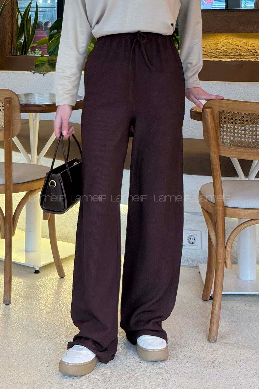 Bitter Brown Cotton Fabric High Waist Comfortable Pants