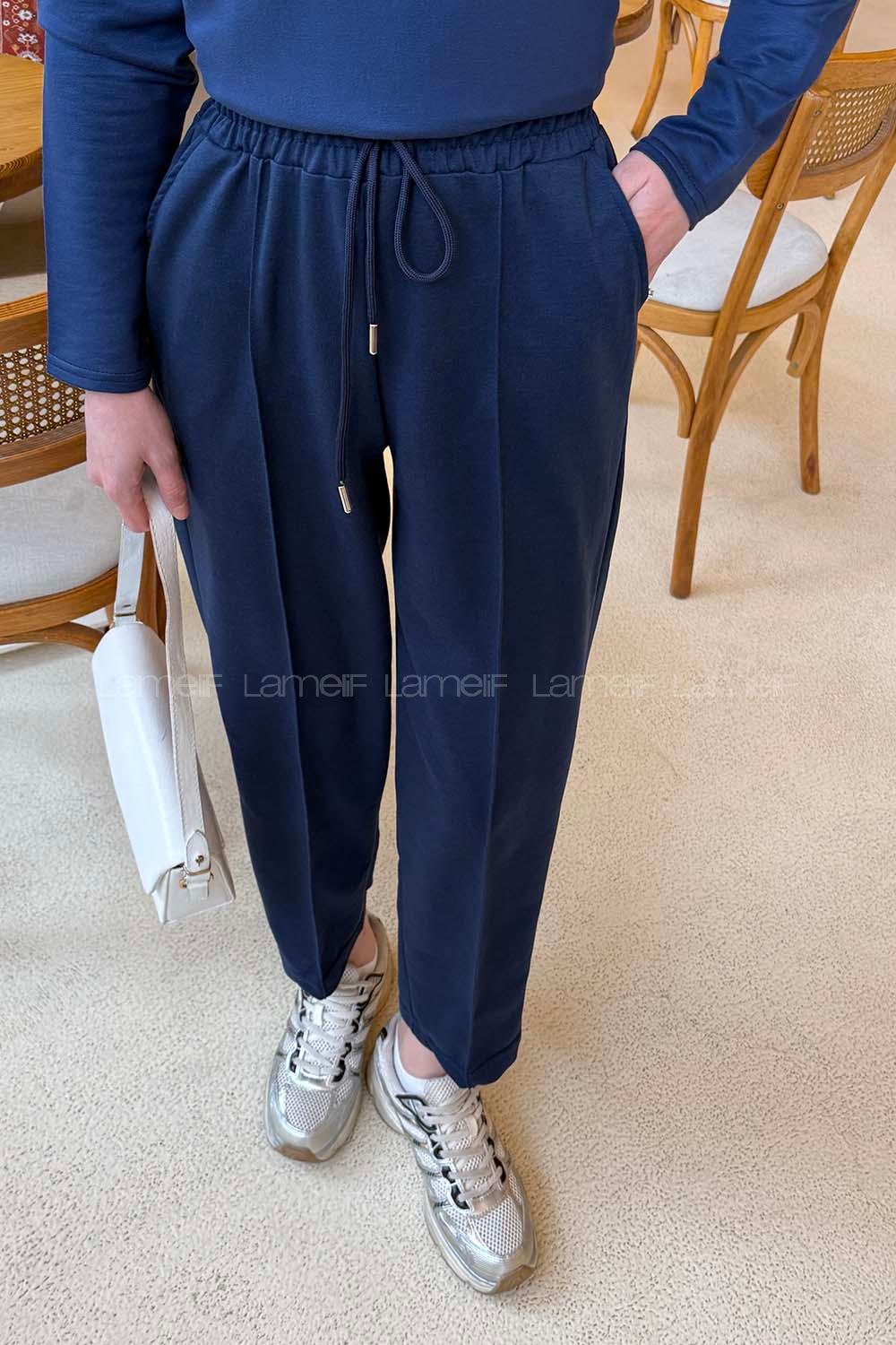 Navy Blue Regular Trousers High Waist Regular Cut Bottom Tracksuit