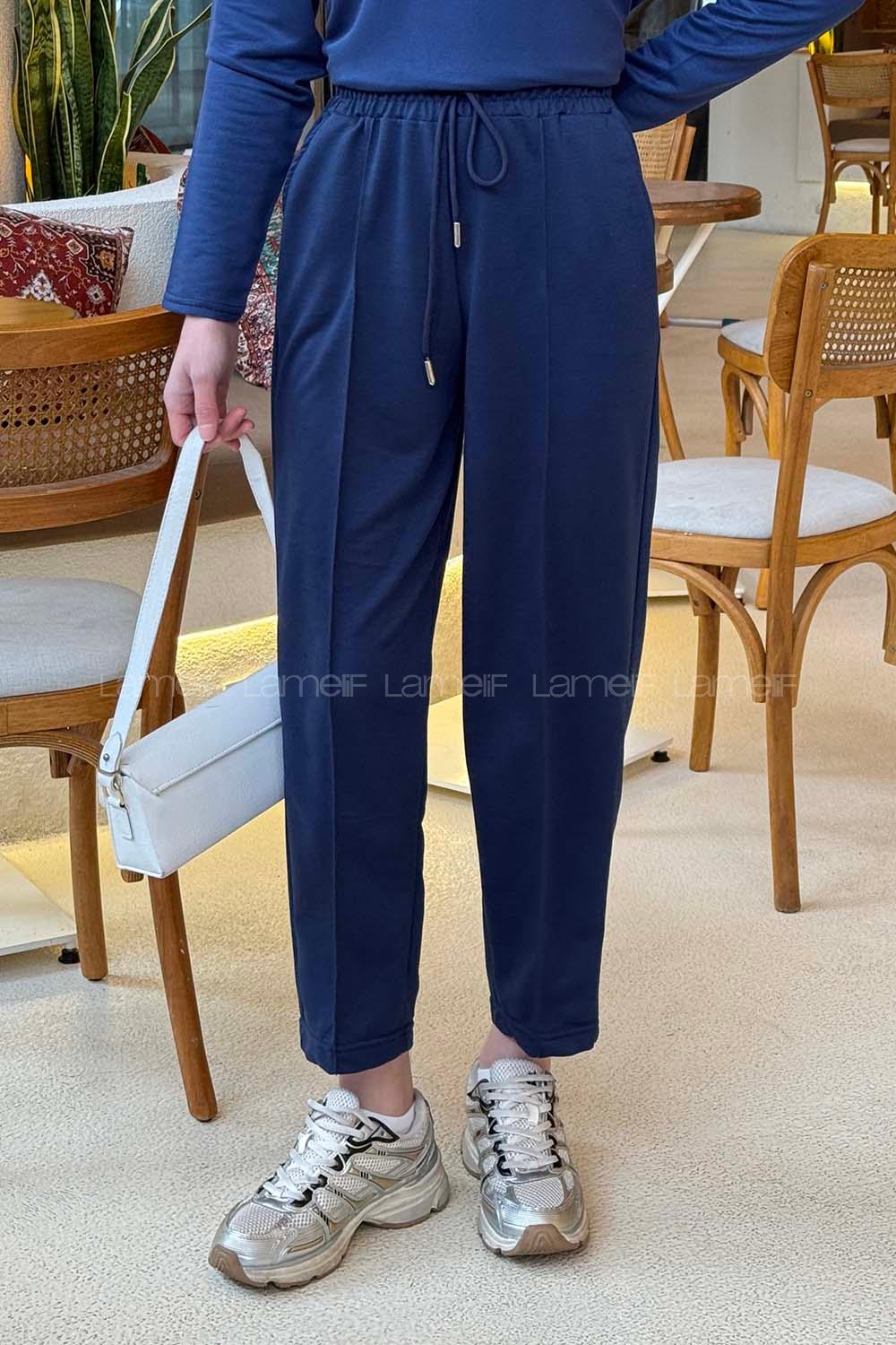 Navy Blue Regular Trousers High Waist Regular Cut Bottom Tracksuit