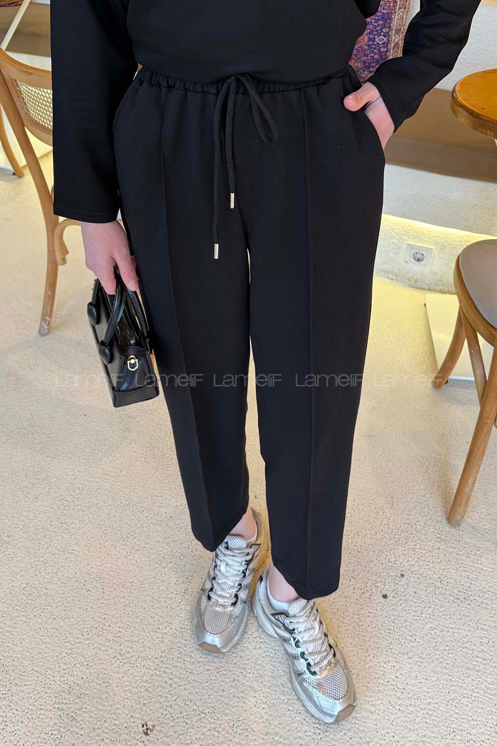 Black Regular Trousers High Waist Regular Cut Bottom Tracksuit