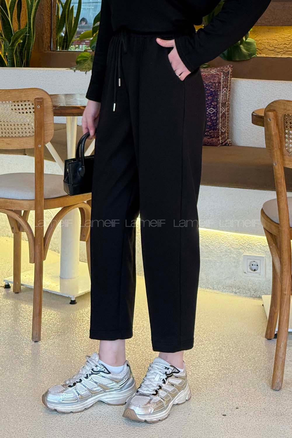 Black Regular Trousers High Waist Regular Cut Bottom Tracksuit
