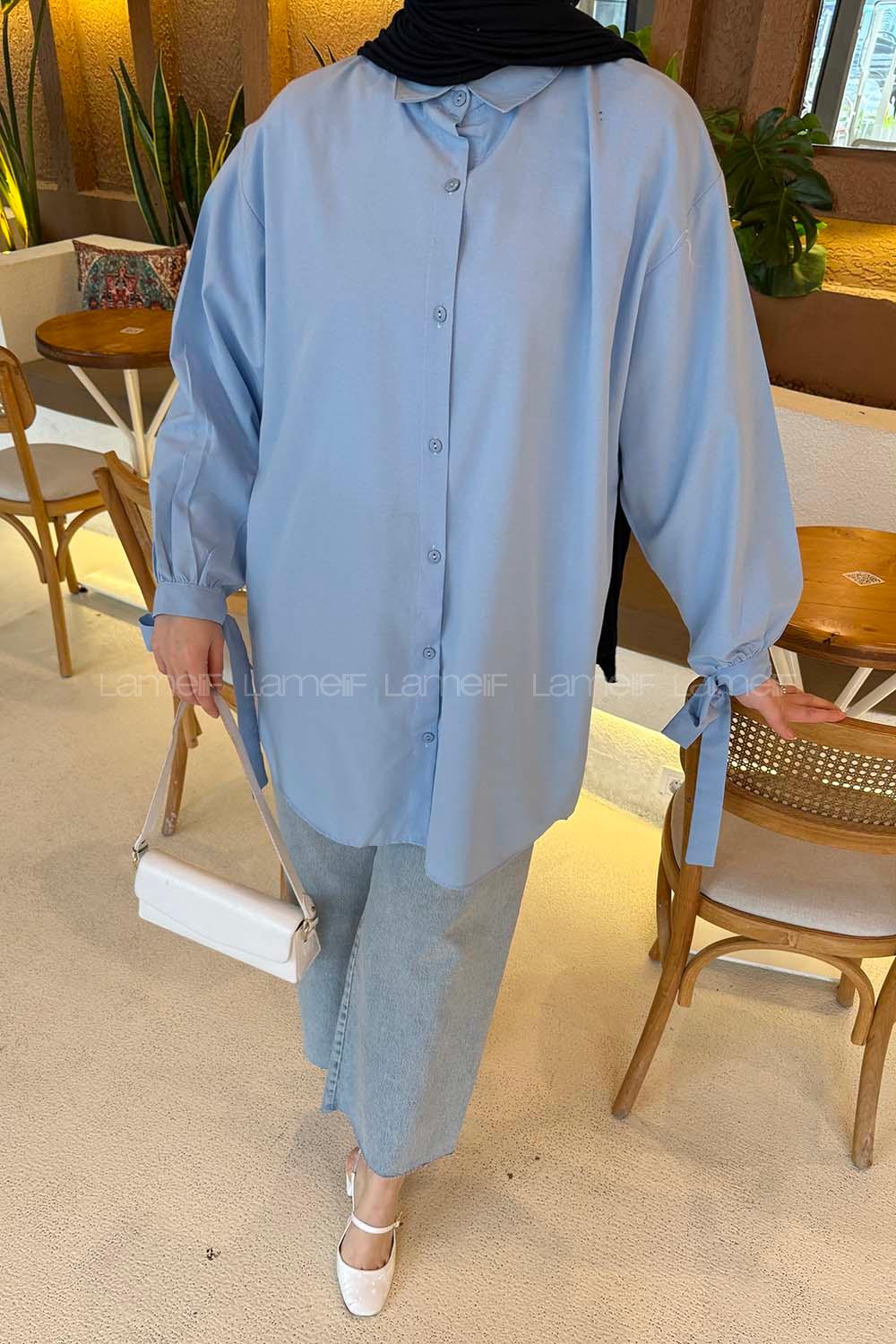 Lamelif Kol Detaylı Gömlek Bebe Mavisi