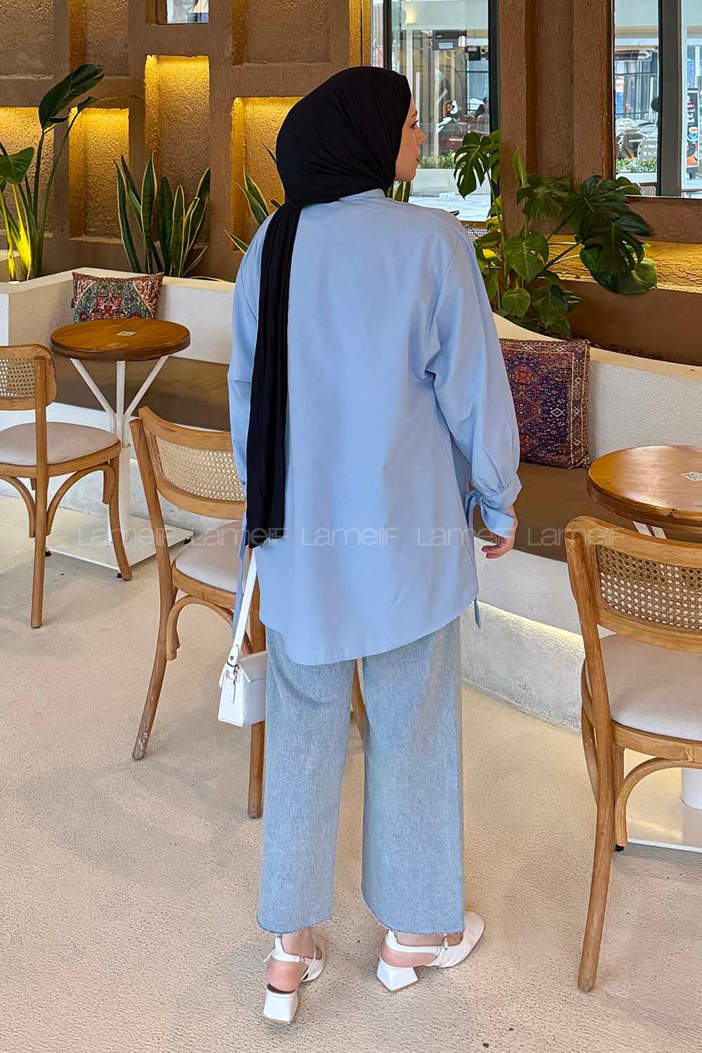 Lamelif Kol Detaylı Gömlek Bebe Mavisi