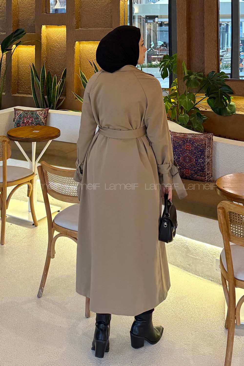 Lamelif Kol Kemerli Trençkot Camel