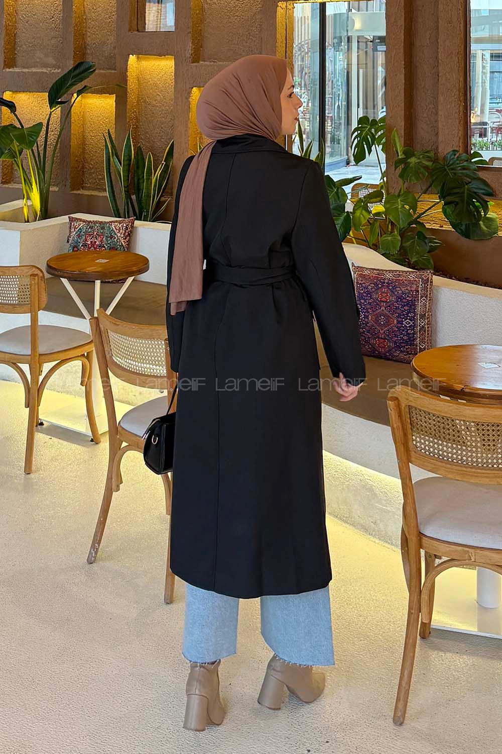 Lamelif Pelican Ön Düğmeli Trençkot Siyah