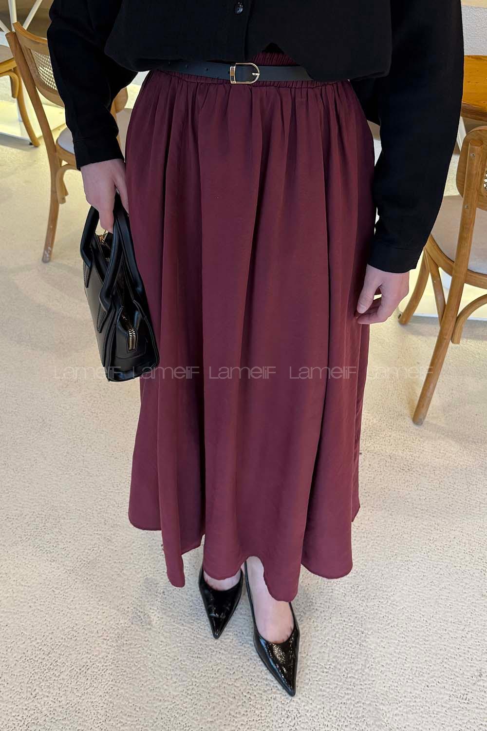 Lamelif Tensel Tesettür Etek Bordo