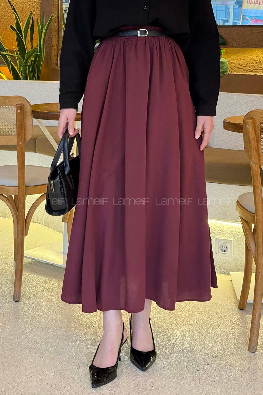 Lamelif Tensel Tesettür Etek Bordo