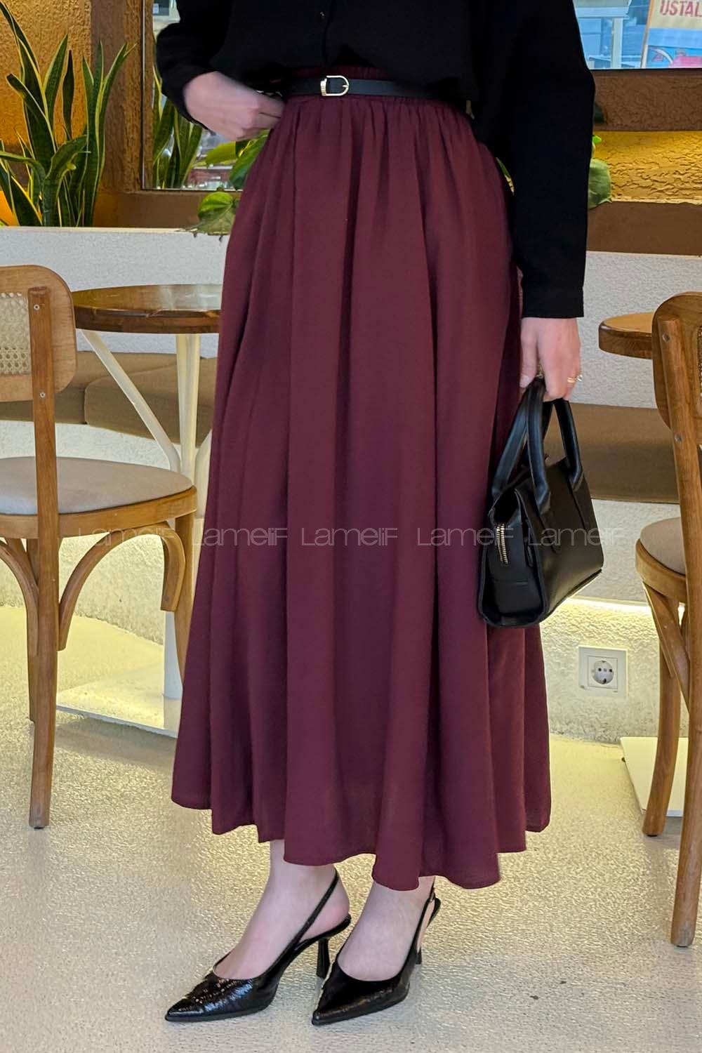 Lamelif Tensel Tesettür Etek Bordo