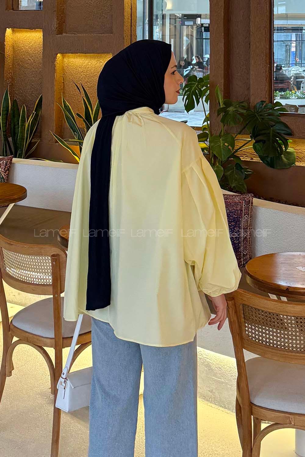 Lamelif Yaka Fular Detaylı Gömlek Sarı