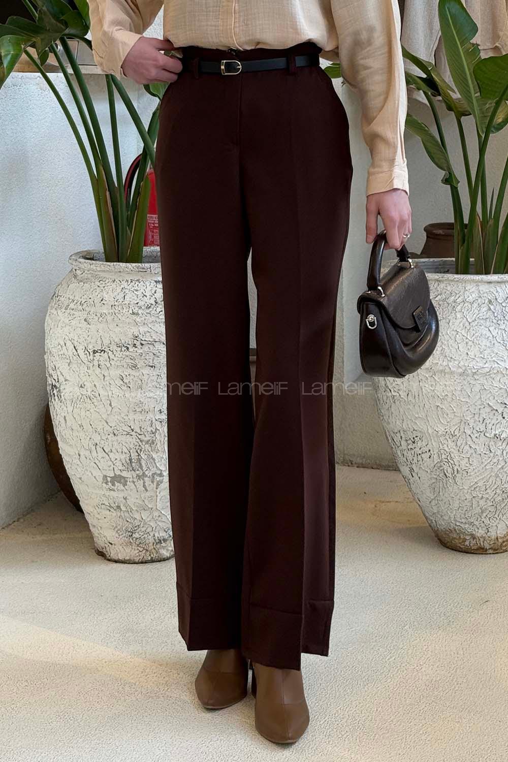 Bitter Brown Crepe Fabric High Waist Material Pants