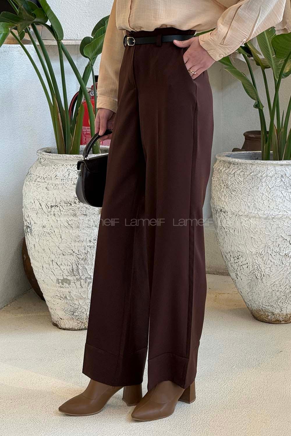 Bitter Brown Crepe Fabric High Waist Material Pants
