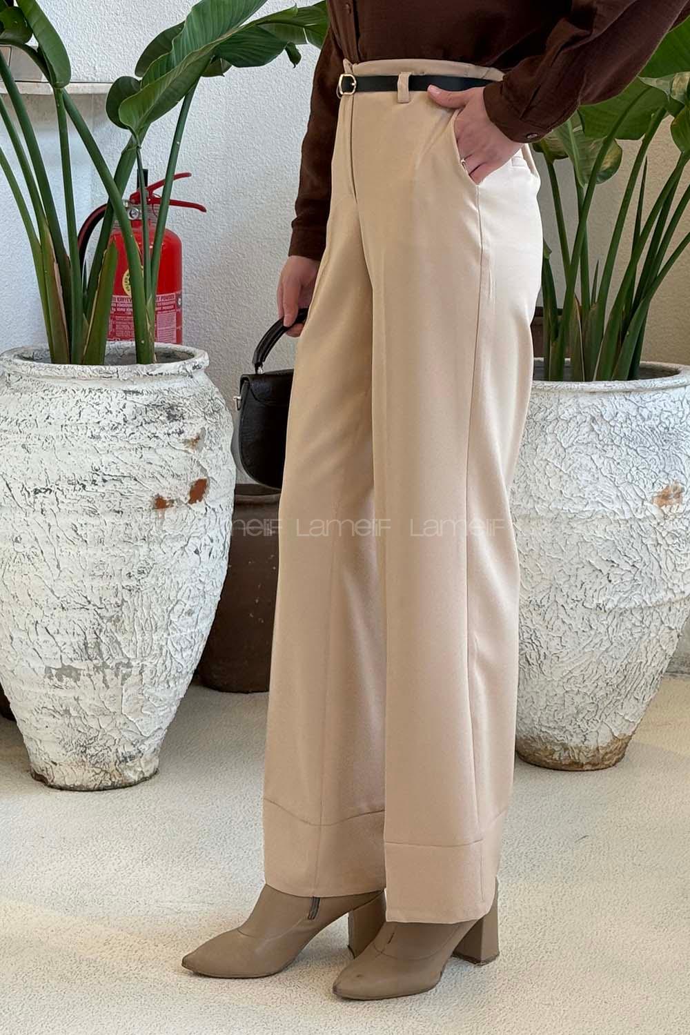 Stone Crepe Fabric High Waist Material Pants