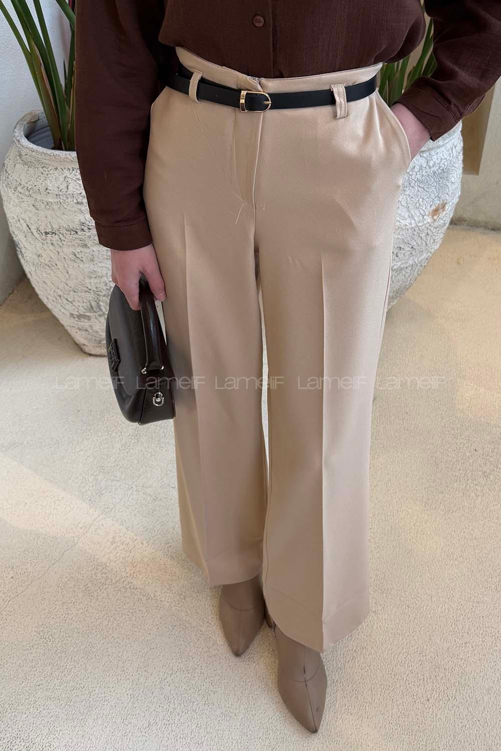 Stone Crepe Fabric High Waist Material Pants