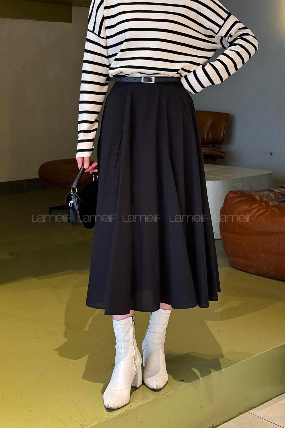 Lamelif Astarlı Kloş Etek Siyah