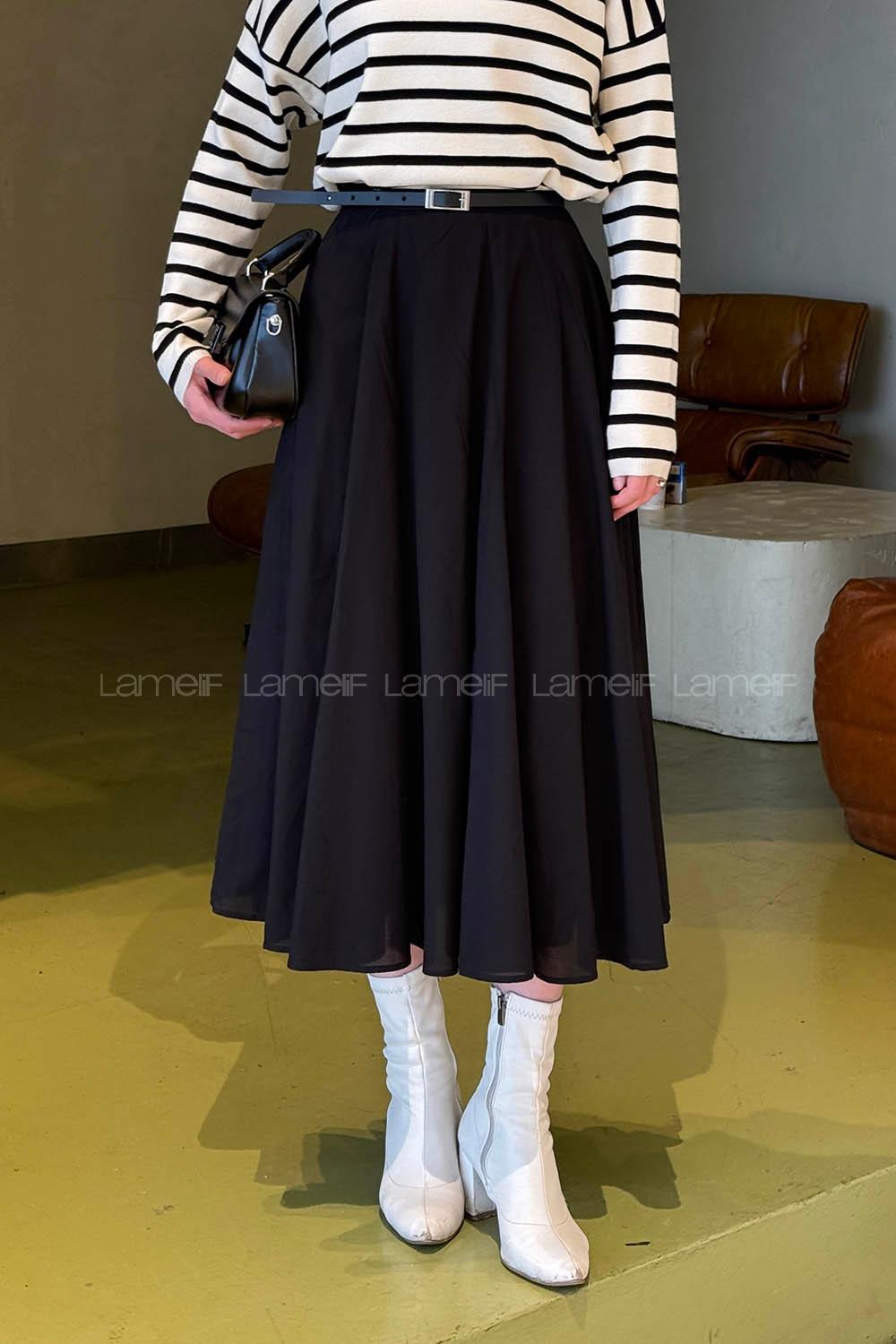 Lamelif Astarlı Kloş Etek Siyah