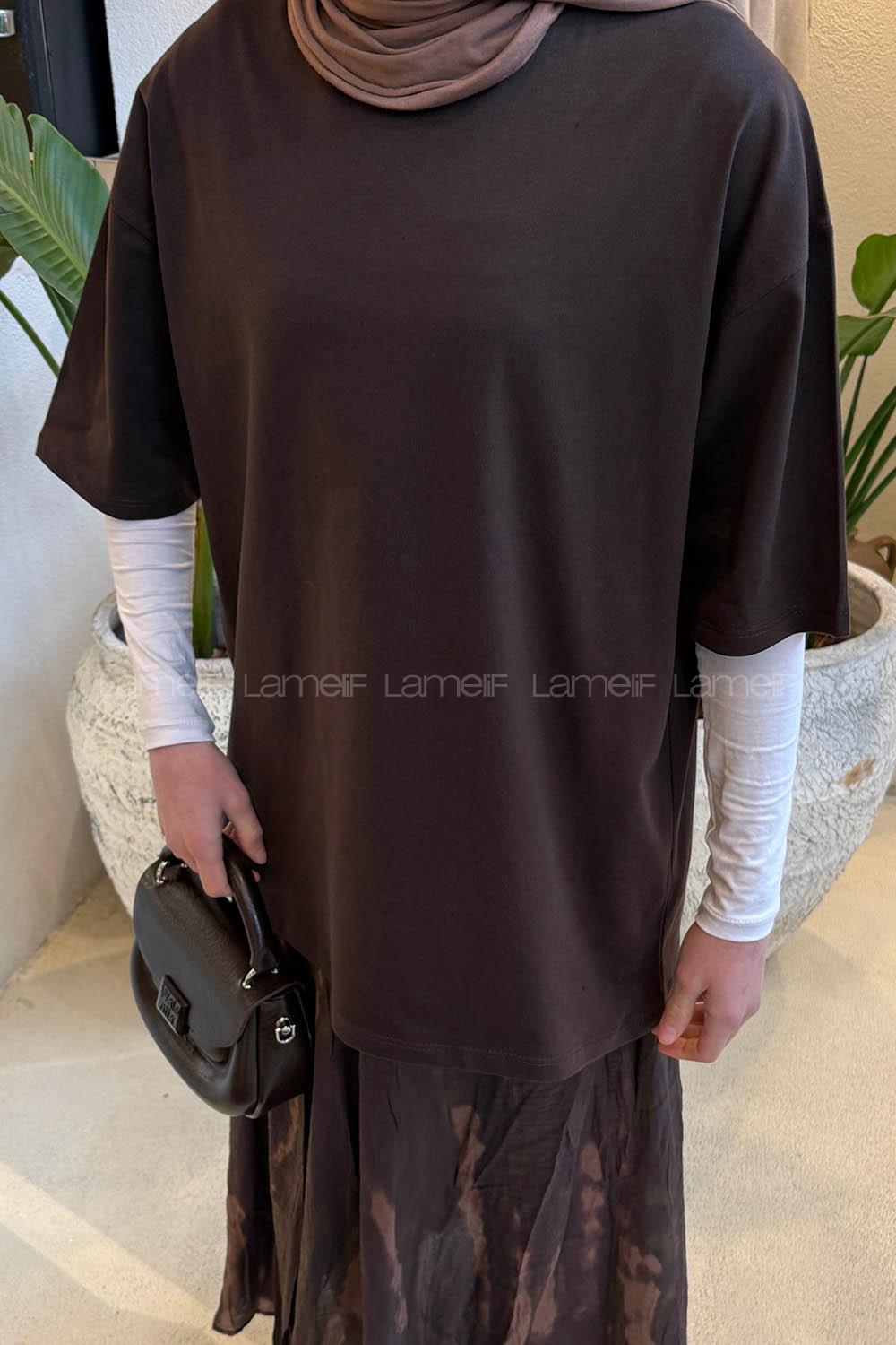 Lamelif Basic Kısa Kol T-shirt Acı Kahve