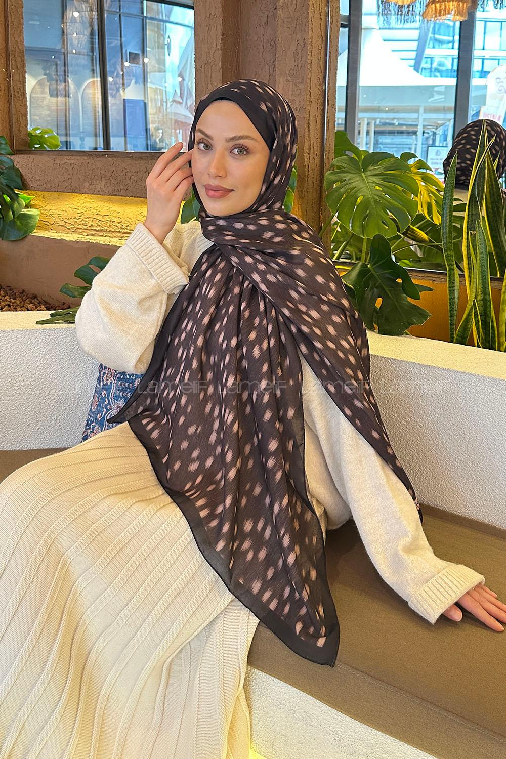 Lamelif Ceylan Desen Soft Şal Acı Kahve