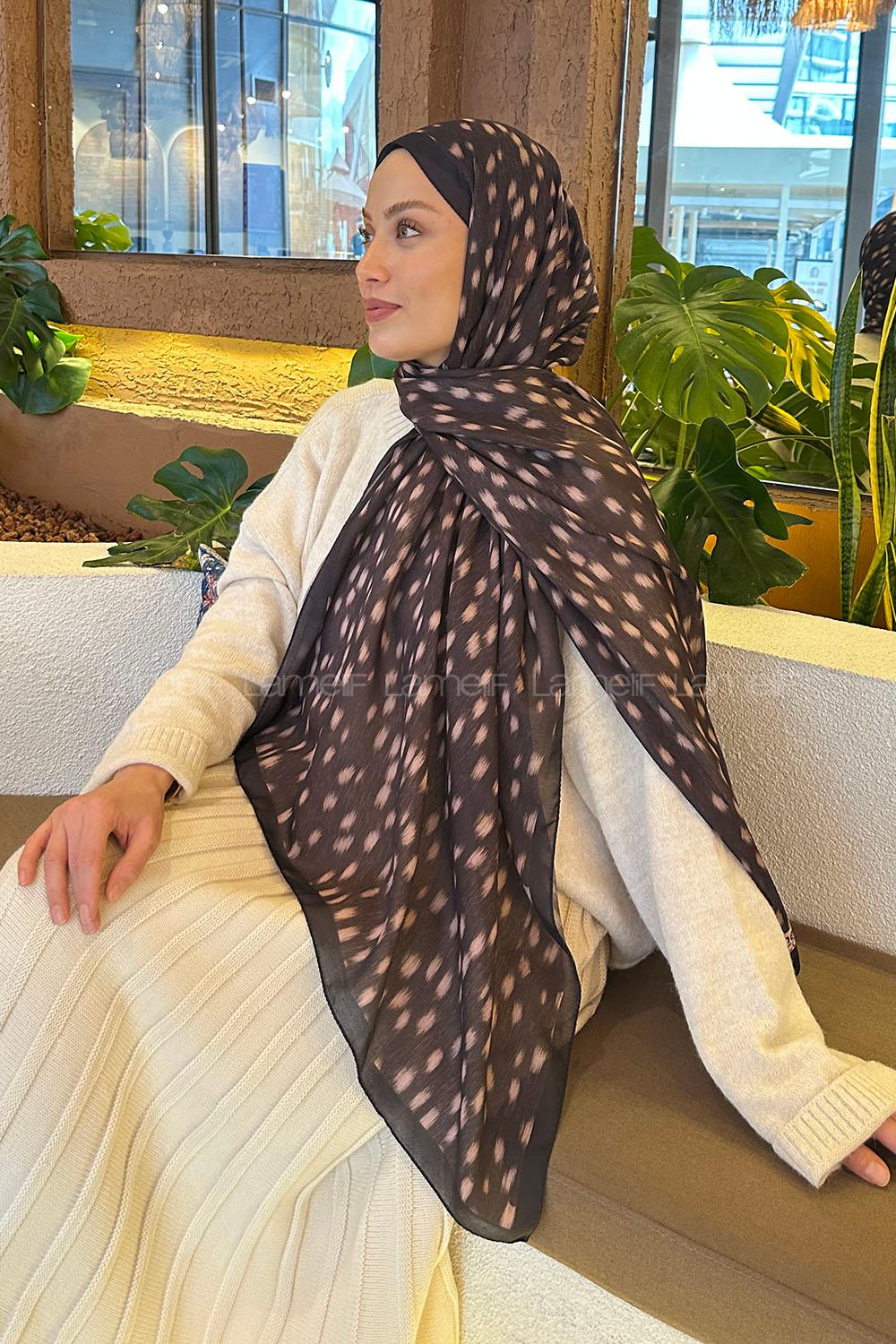 Lamelif Ceylan Desen Soft Şal Acı Kahve