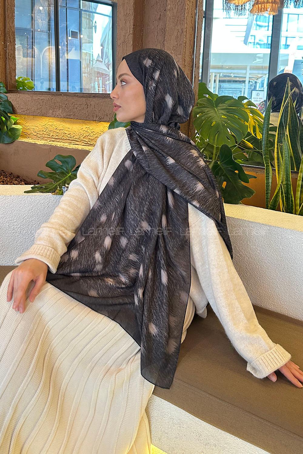 Lamelif Ceylan Desen Soft Şal Antrasit