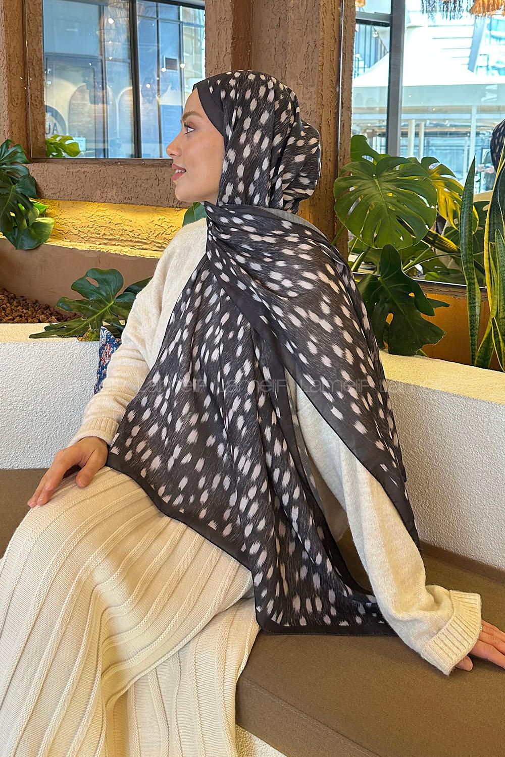 Lamelif Ceylan Desen Soft Şal Antrasit