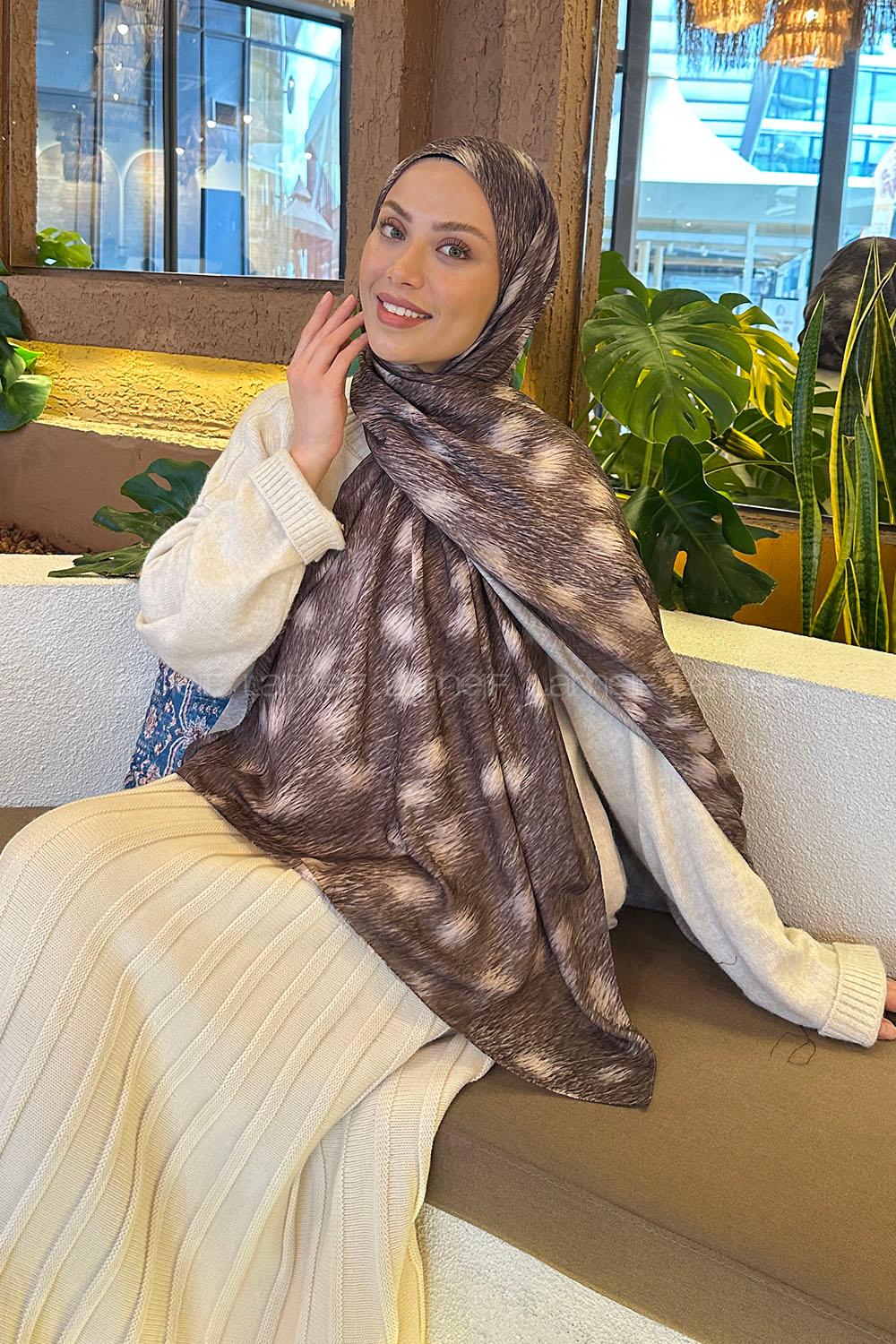 Lamelif Ceylan Desen Soft Şal Asker Yeşili