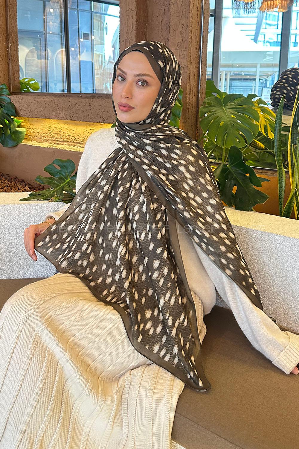 Lamelif Ceylan Desen Soft Şal Asker Yeşili