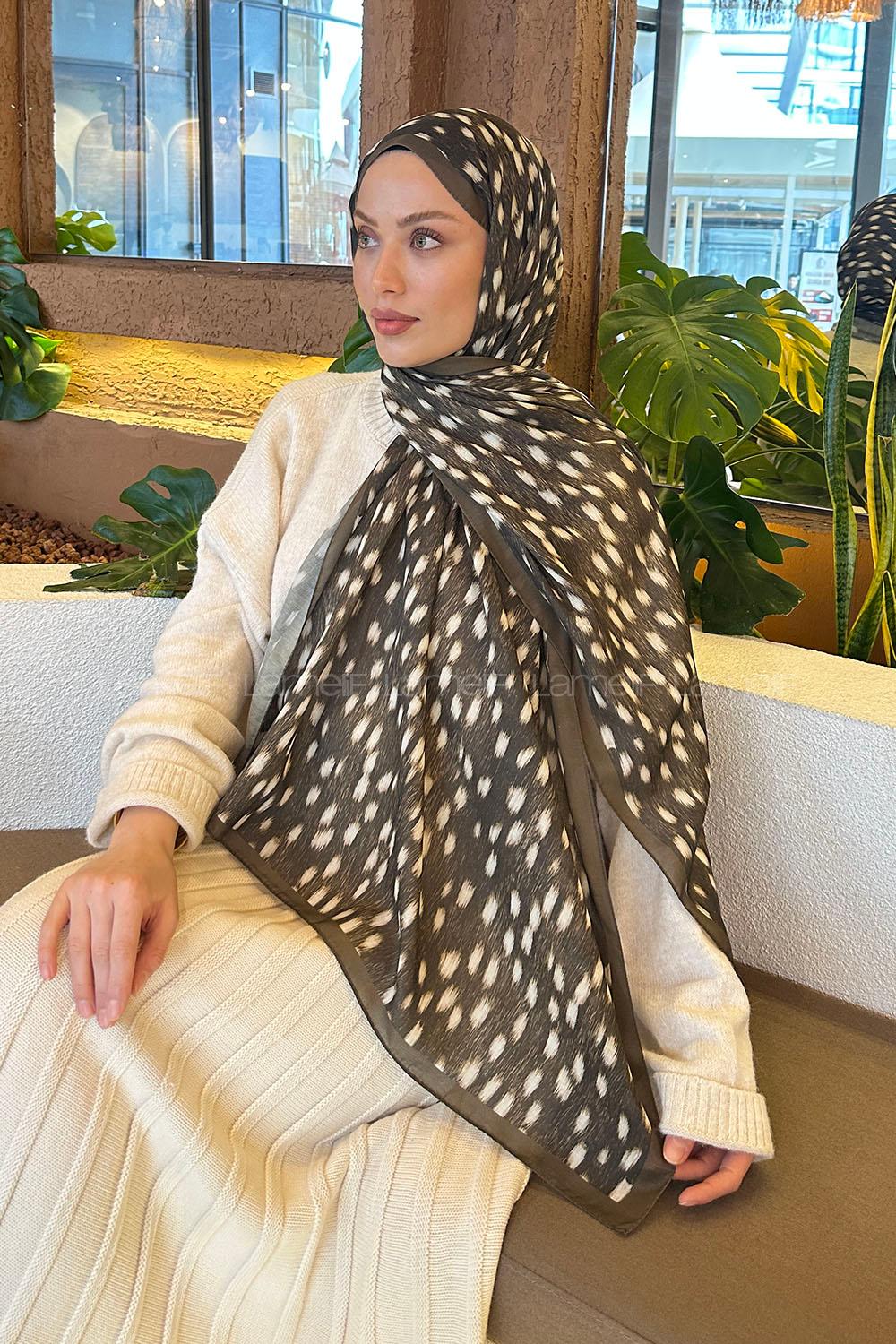 Lamelif Ceylan Desen Soft Şal Asker Yeşili