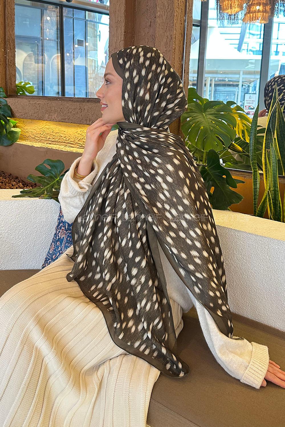 Lamelif Ceylan Desen Soft Şal Asker Yeşili