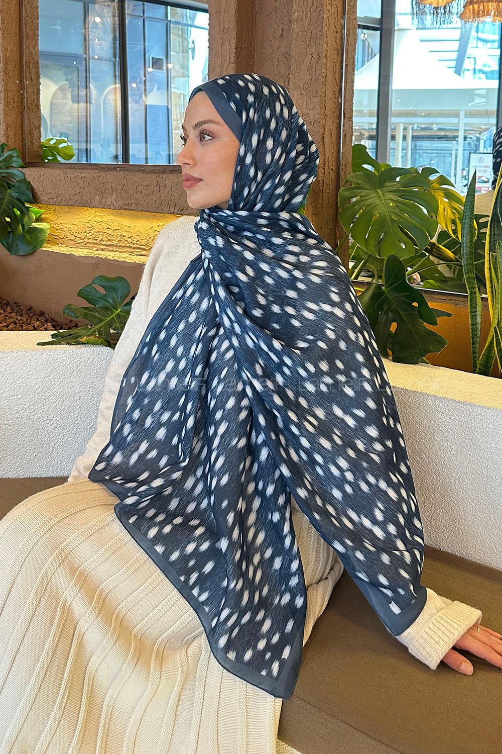 Lamelif Ceylan Desen Soft Şal İndigo