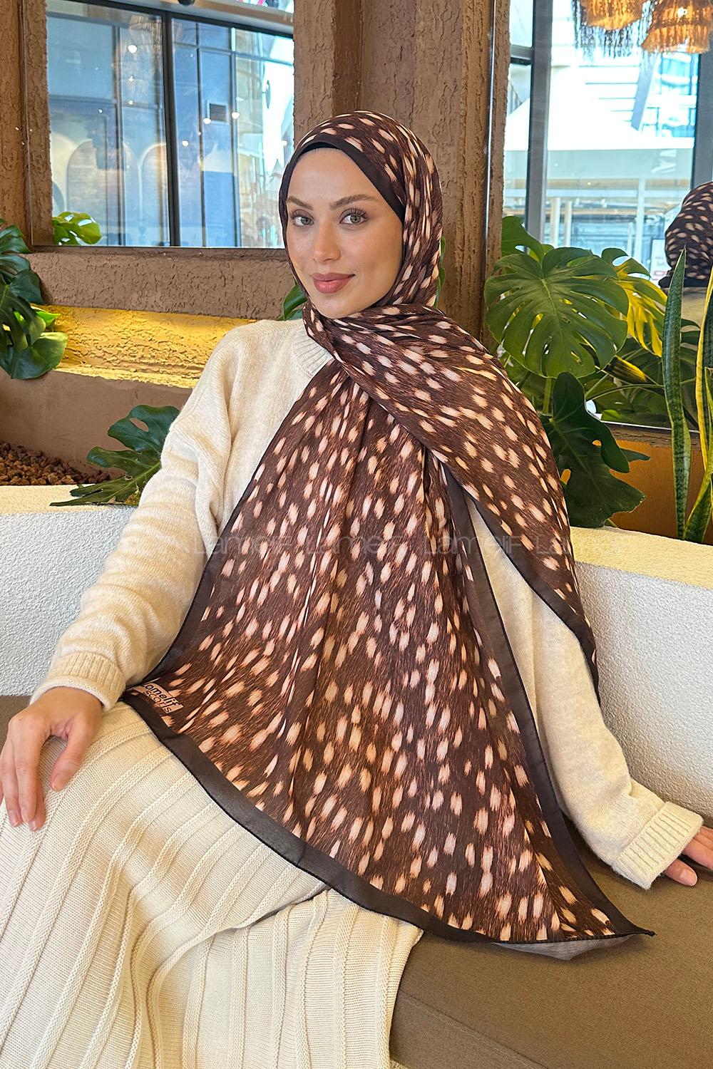 Lamelif Ceylan Desen Soft Şal Kahverengi