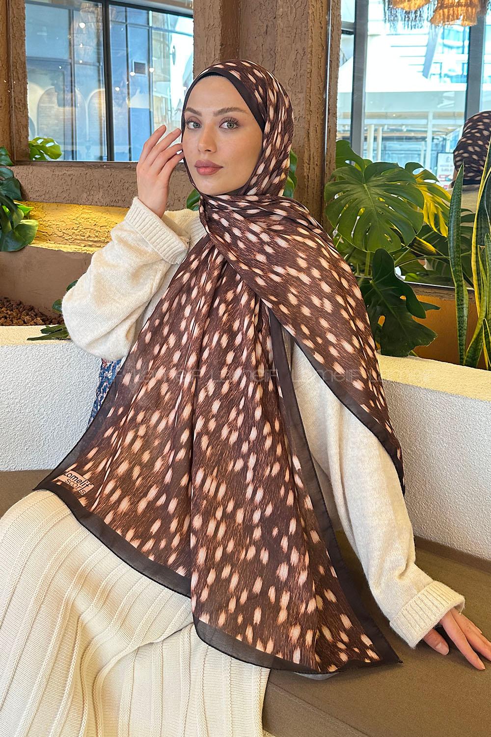 Lamelif Ceylan Desen Soft Şal Kahverengi