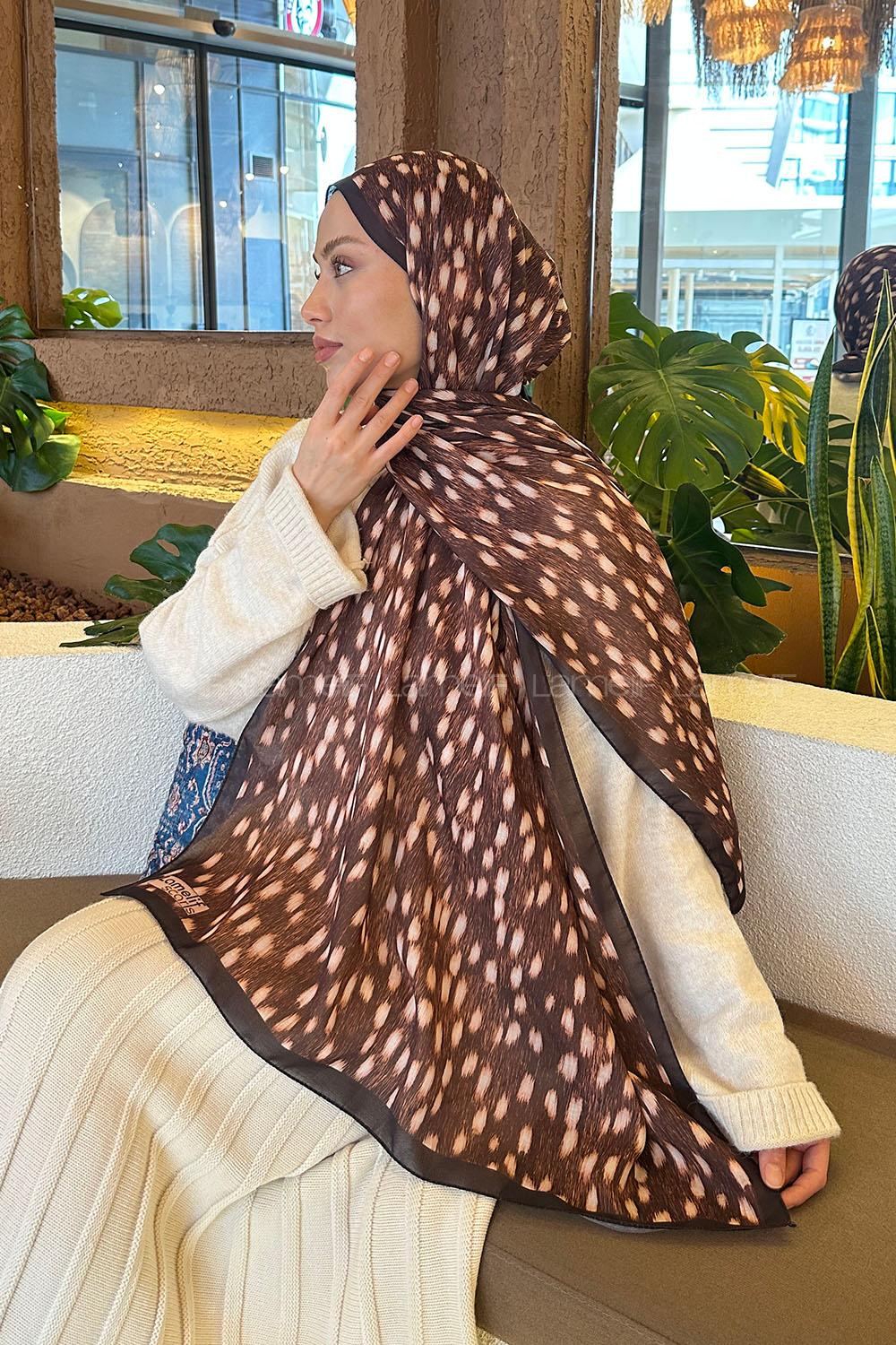 Lamelif Ceylan Desen Soft Şal Kahverengi