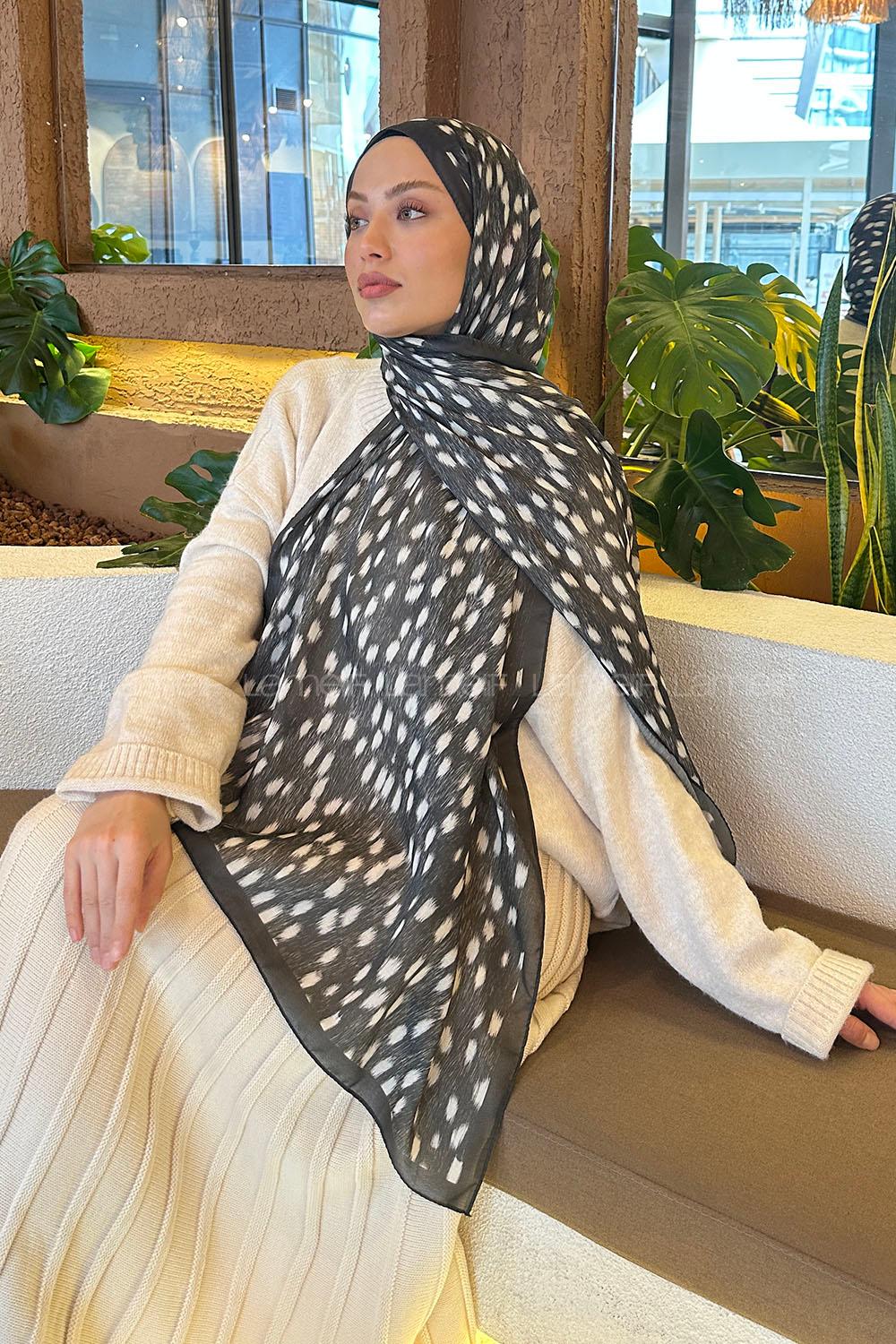 Lamelif Ceylan Desen Soft Şal Koyu Yeşil