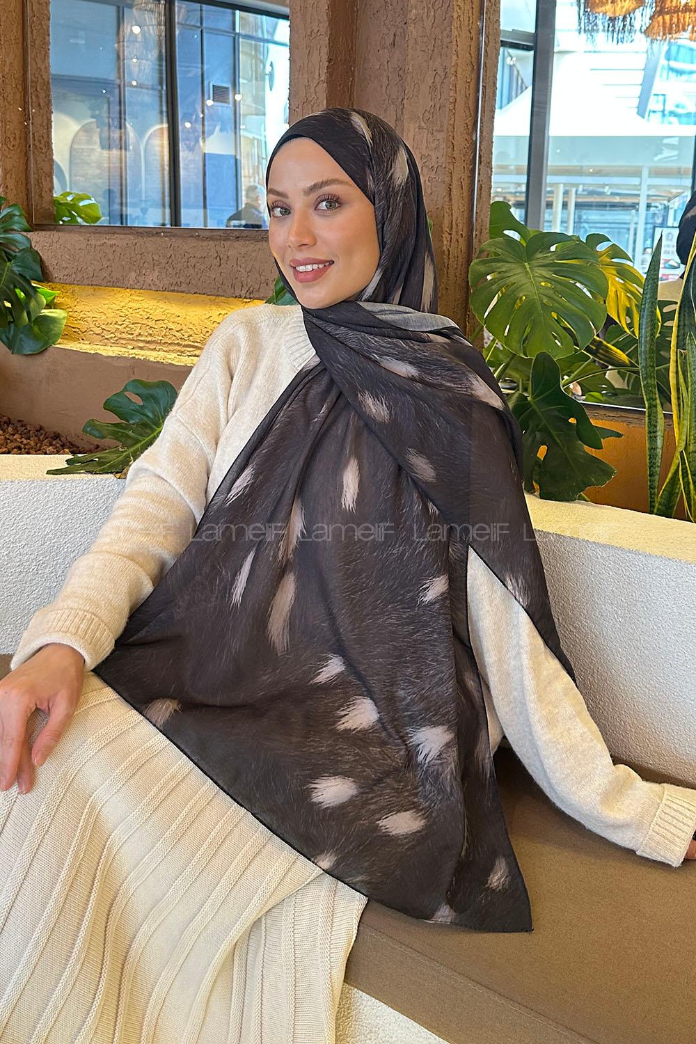 Lamelif Ceylan Desen Soft Şal Koyu Yeşil Taş